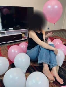 Sitting Hot girl With Balloons Surprise At her's Birthday